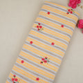 Yellow & White Stripes Floral Embroidery South Cotton Fabric GTS-30263