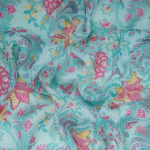 Light Blue Floral Cutdana Chinnon Fabric VF-30637 - TradeUNO