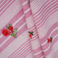 Pink & White Stripes Floral Embroidery South Cotton Fabric GTS-30261