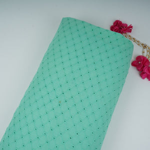 Exclusive Cotton Schiffli Mint Green Sequins Embroidery Fabric - TradeUNO