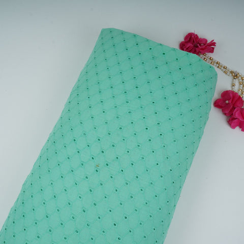 Exclusive Cotton Schiffli Mint Green Sequins Embroidery Fabric