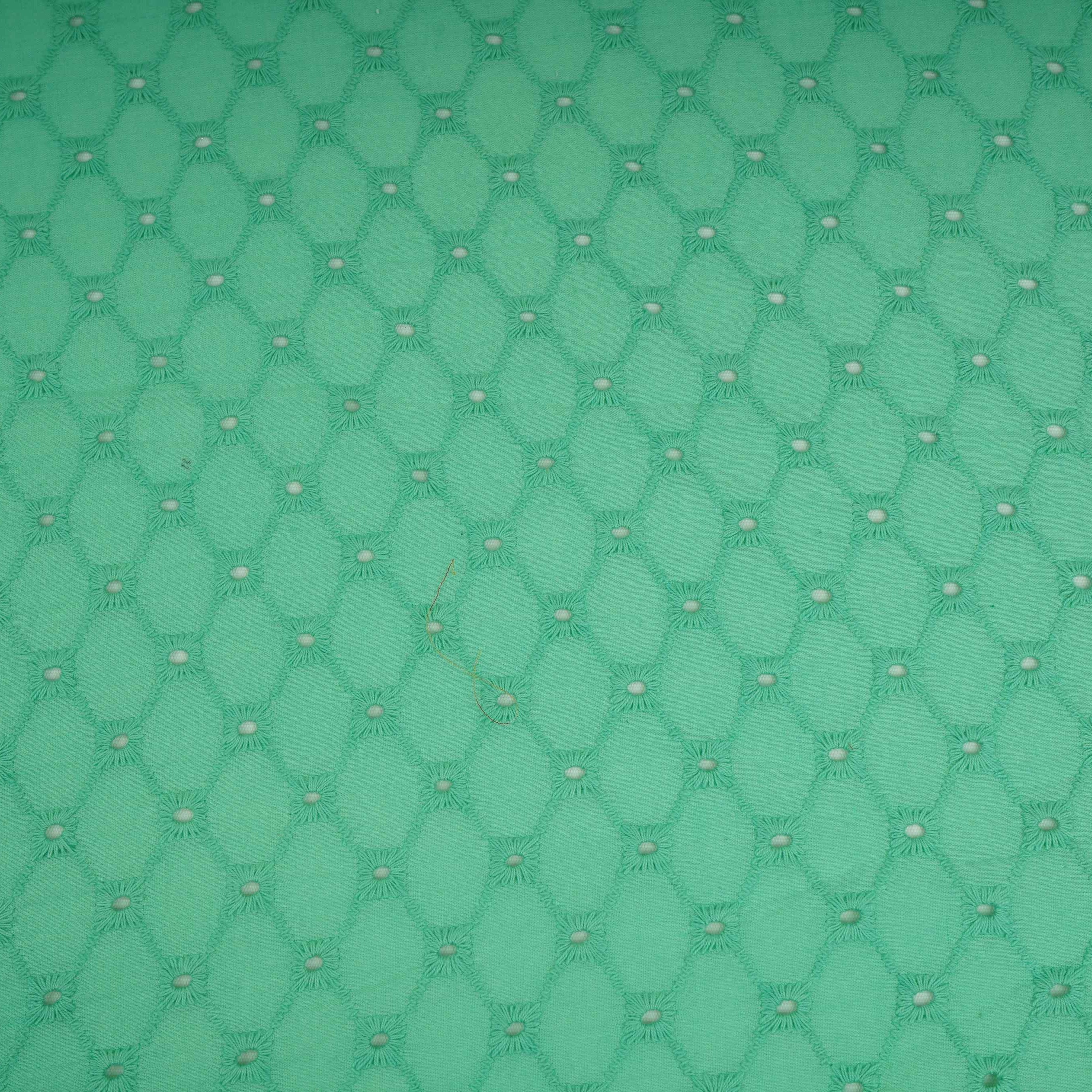 Exclusive Cotton Schiffli Mint Green Sequins Embroidery Fabric - TradeUNO