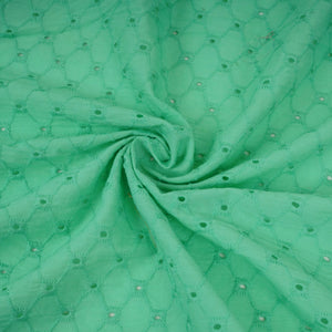 Exclusive Cotton Schiffli Mint Green Sequins Embroidery Fabric - TradeUNO