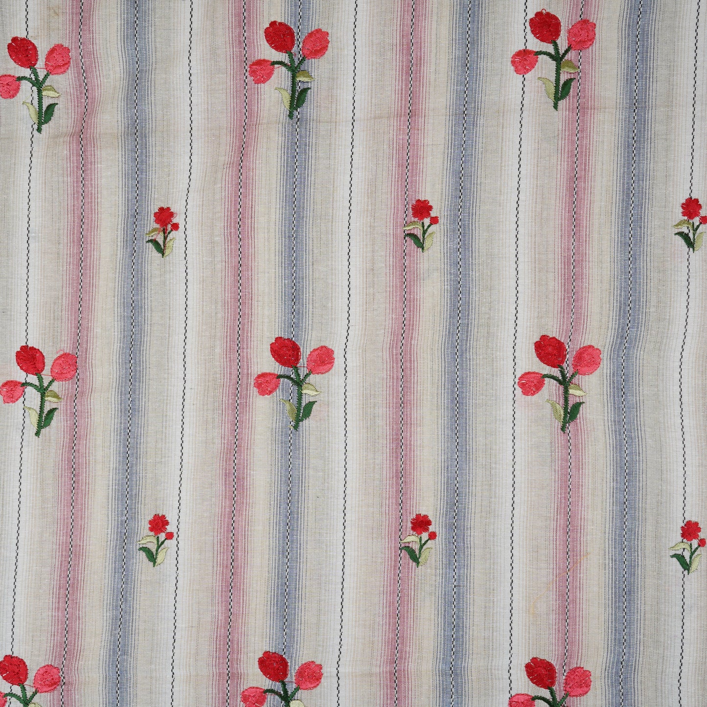 Cream & Off White Stripes Floral Embroidery South Cotton Fabric GTS-30266