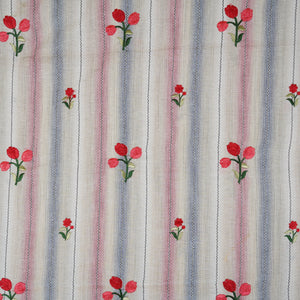 Cream & Off White Stripes Floral Embroidery South Cotton Fabric GTS-30266 - TradeUNO