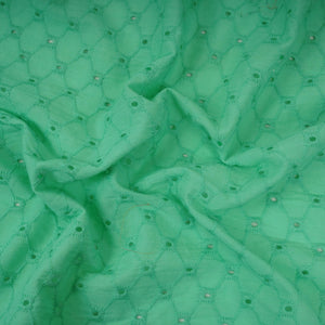 Exclusive Cotton Schiffli Mint Green Sequins Embroidery Fabric - TradeUNO