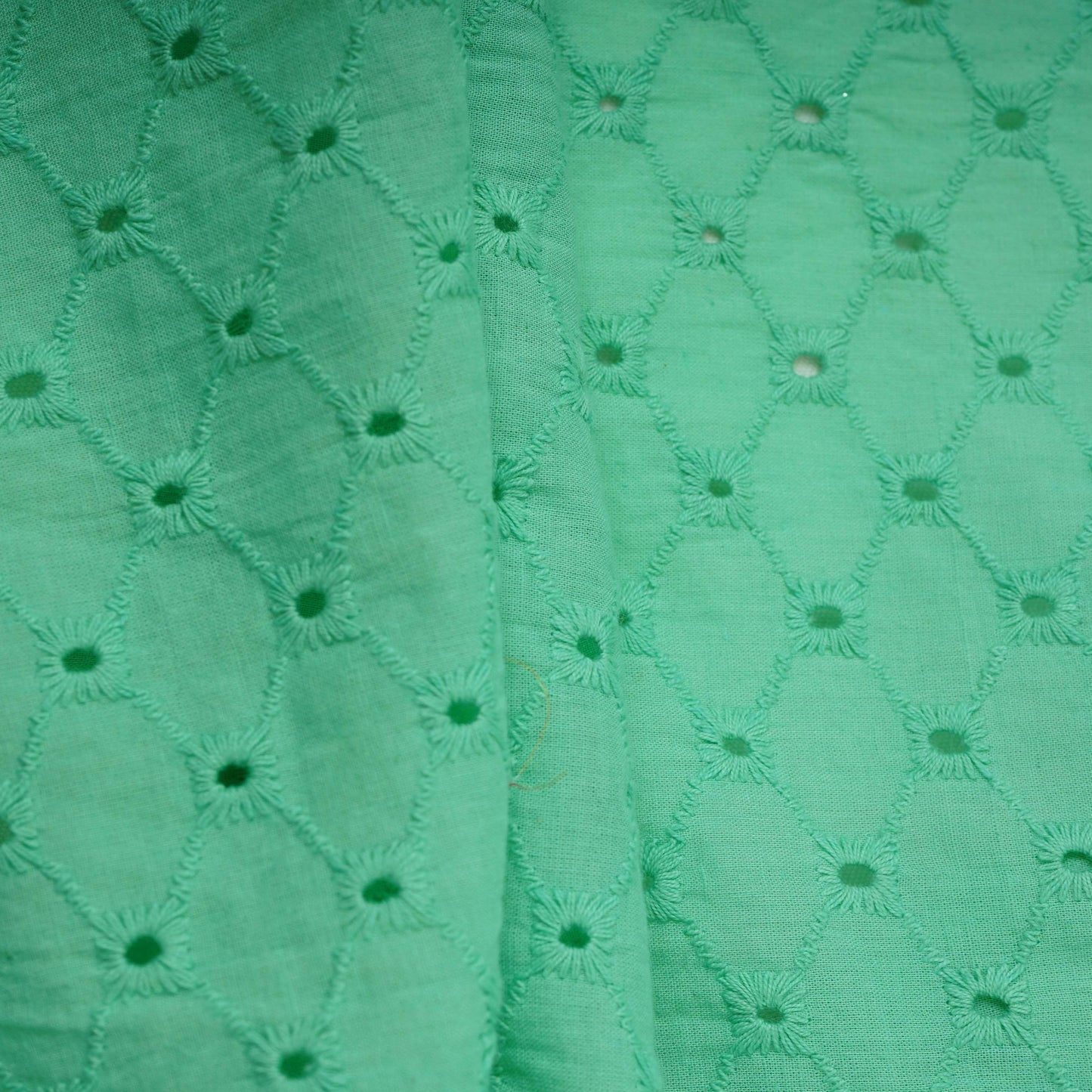 Exclusive Cotton Schiffli Mint Green Sequins Embroidery Fabric
