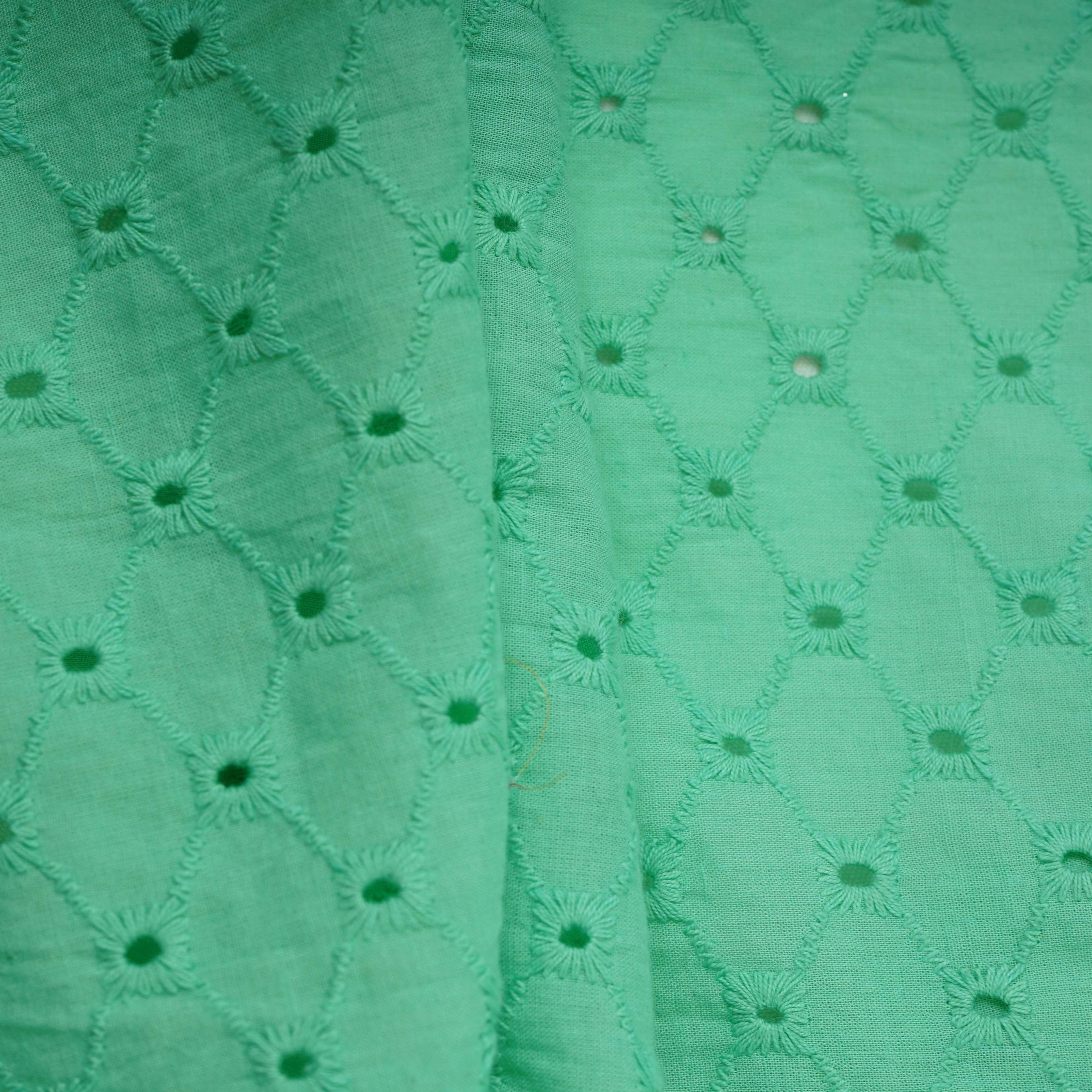 Exclusive Cotton Schiffli Mint Green Sequins Embroidery Fabric - TradeUNO