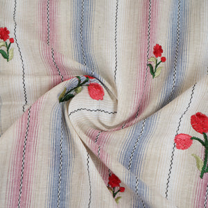 Cream & Off White Stripes Floral Embroidery South Cotton Fabric GTS-30266 - TradeUNO