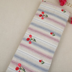 Cream & Off White Stripes Floral Embroidery South Cotton Fabric GTS-30266 - TradeUNO