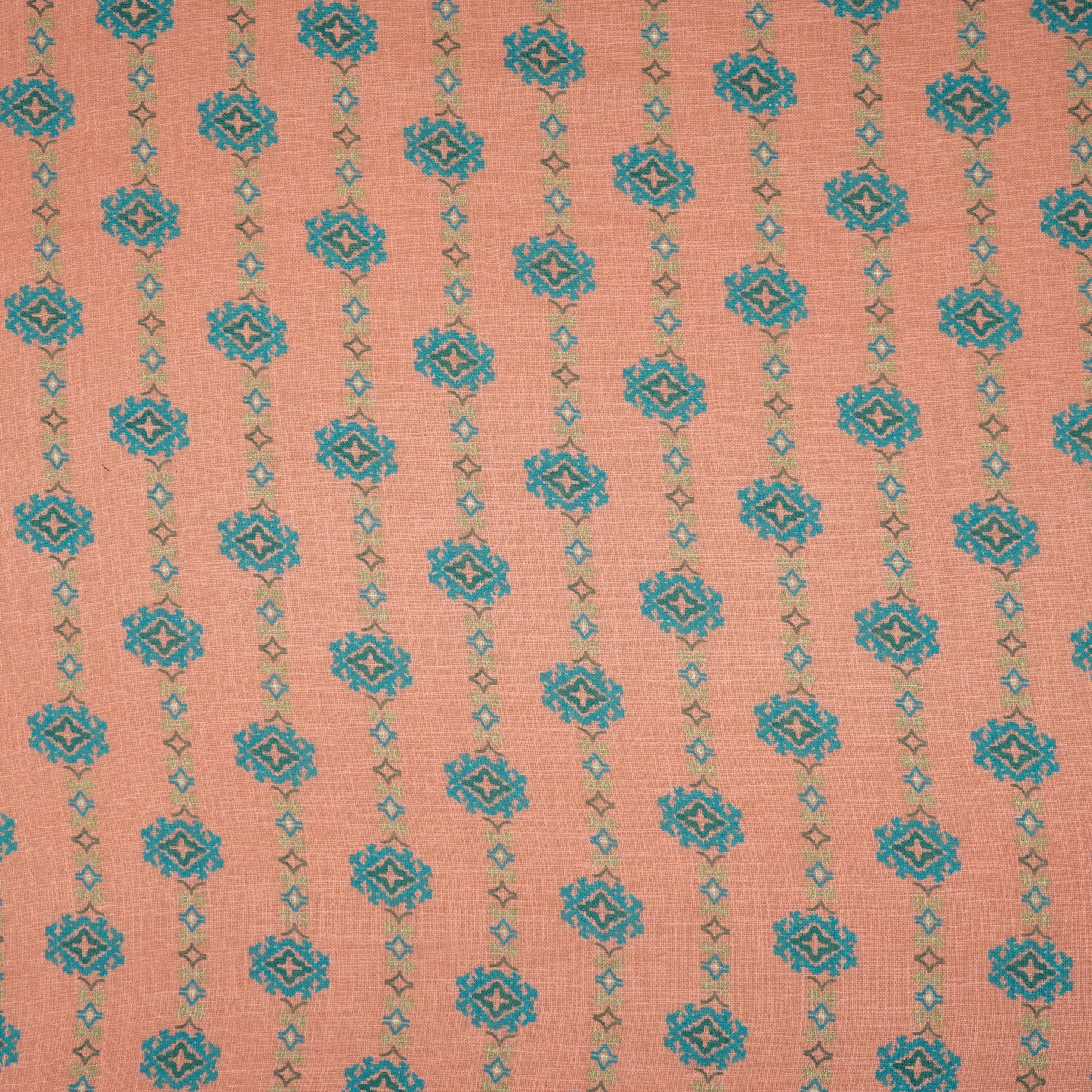 Coral Pink Abstract Print Cotton Linen Fabric GTS-30279