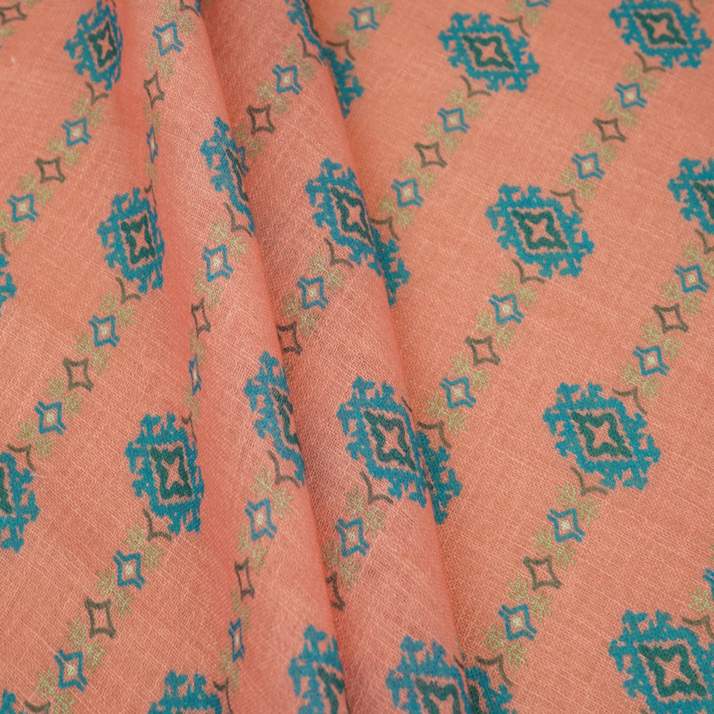 Coral Pink Abstract Print Cotton Linen Fabric GTS-30279