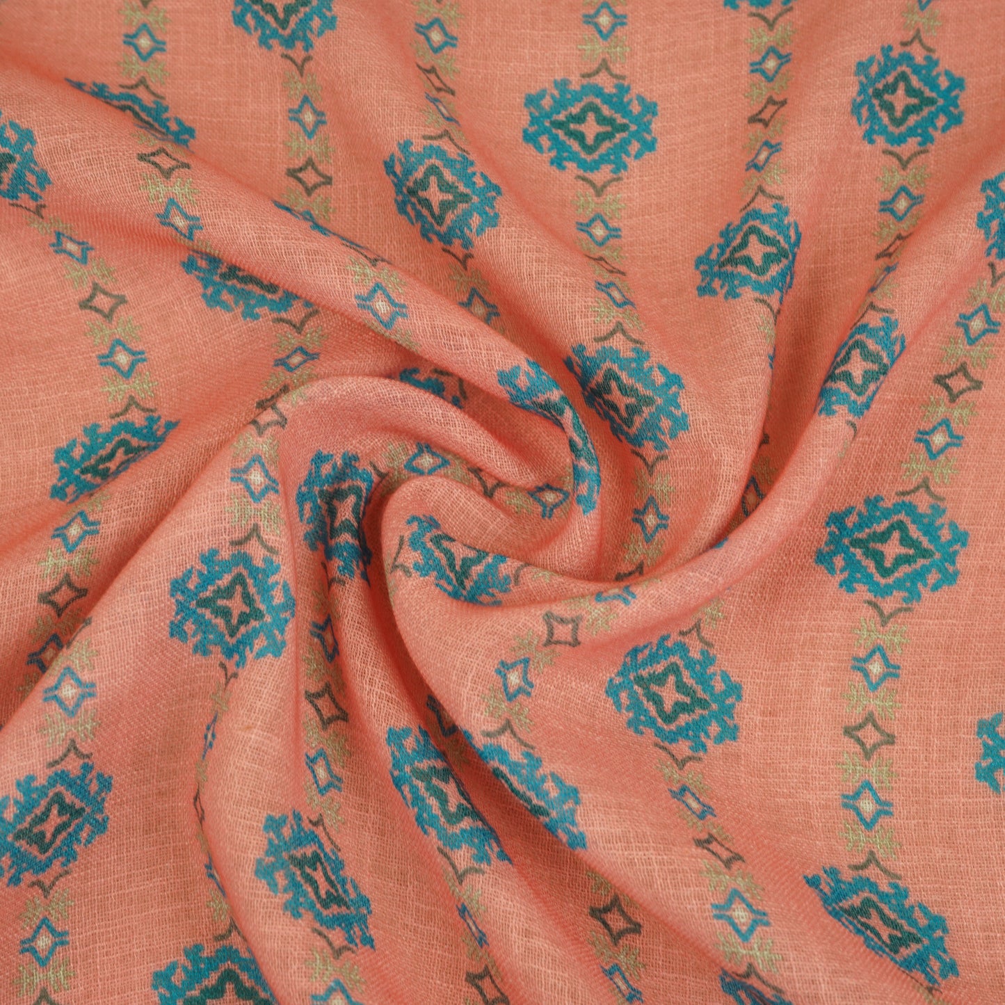Coral Pink Abstract Print Cotton Linen Fabric GTS-30279