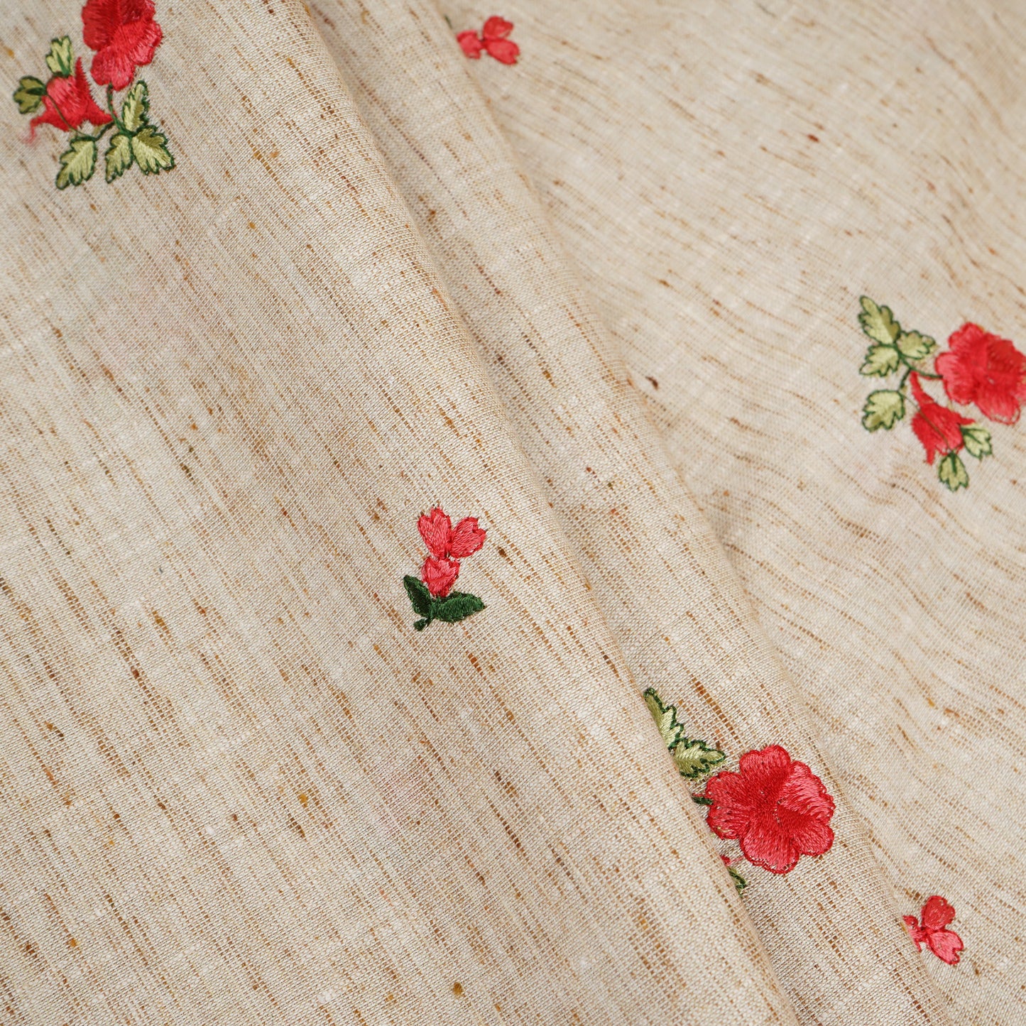 Light Beige Floral Embroidery South Cotton Fabric GTS-30270