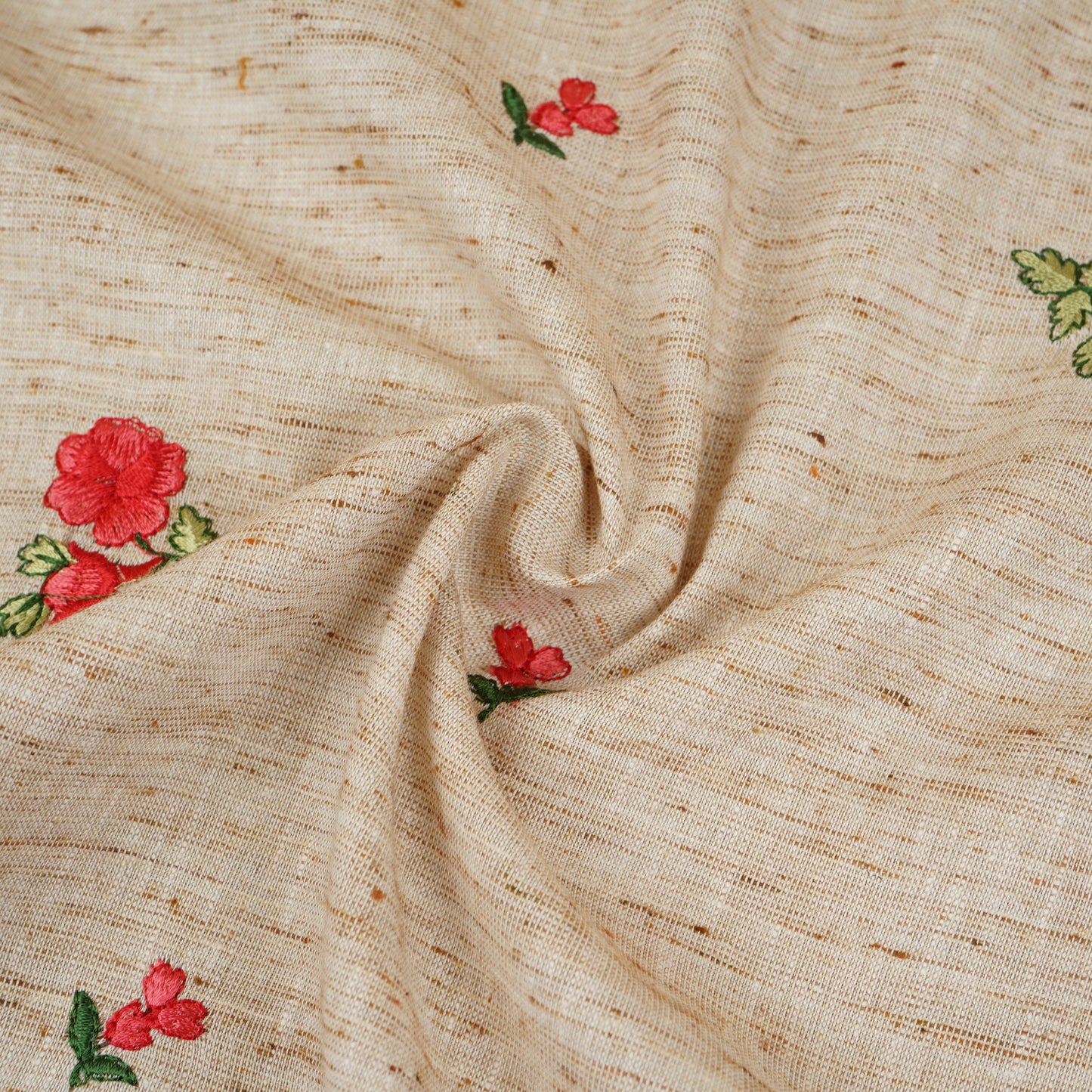 Light Beige Floral Embroidery South Cotton Fabric GTS-30270