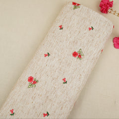 Light Beige Floral Embroidery South Cotton Fabric GTS-30270