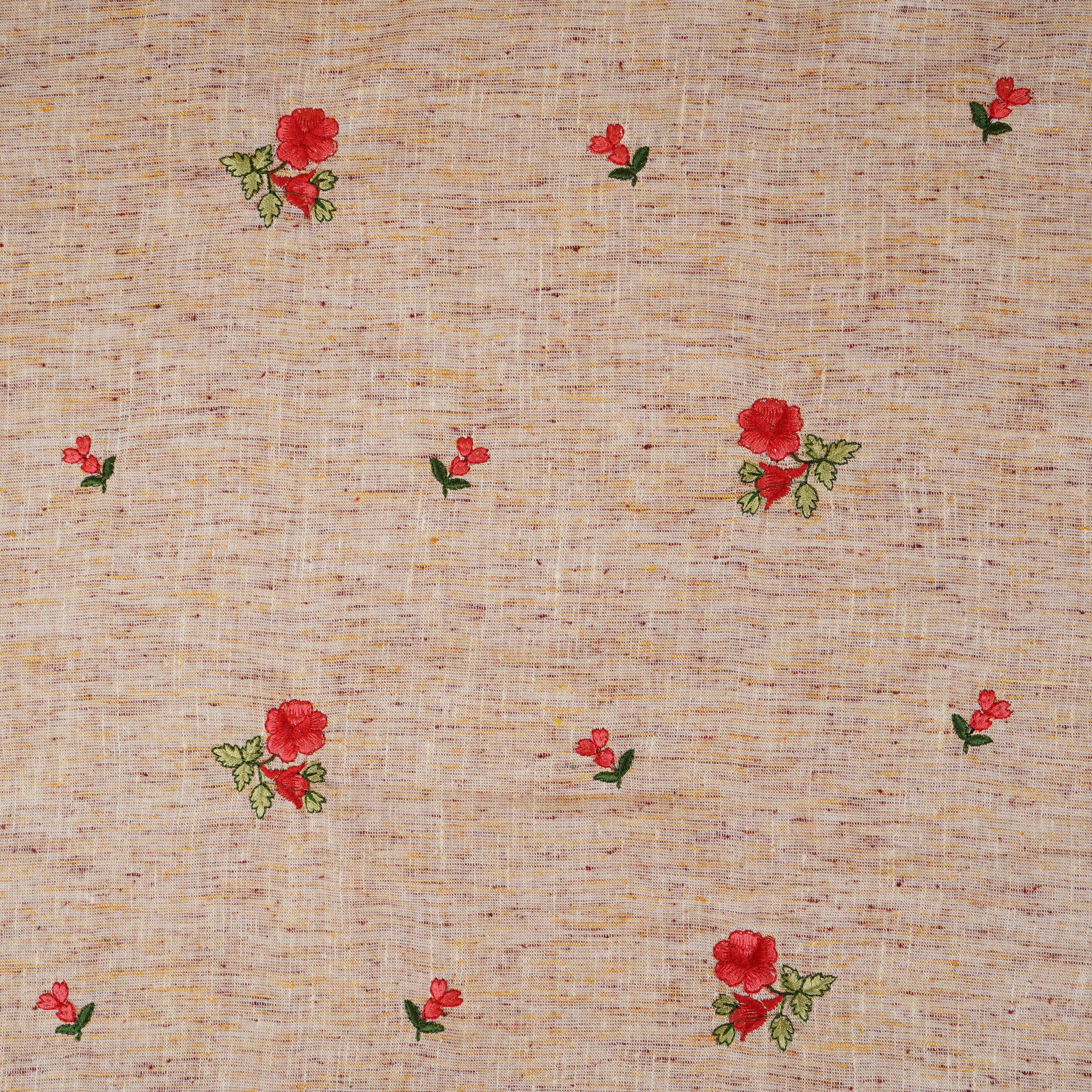 Beige Floral Embroidery South Cotton Fabric GTS-30271 - TradeUNO