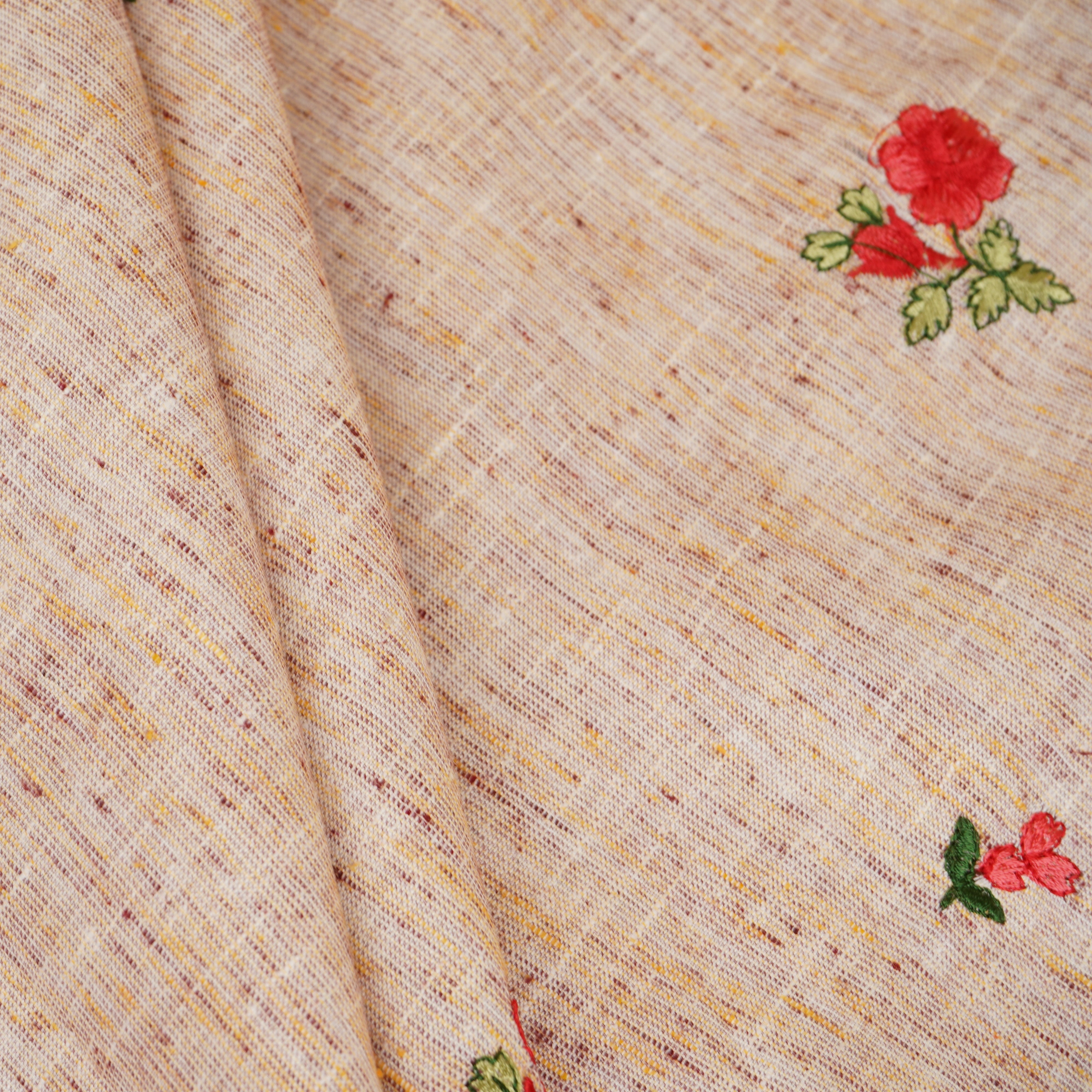 Beige Floral Embroidery South Cotton Fabric GTS-30271 - TradeUNO