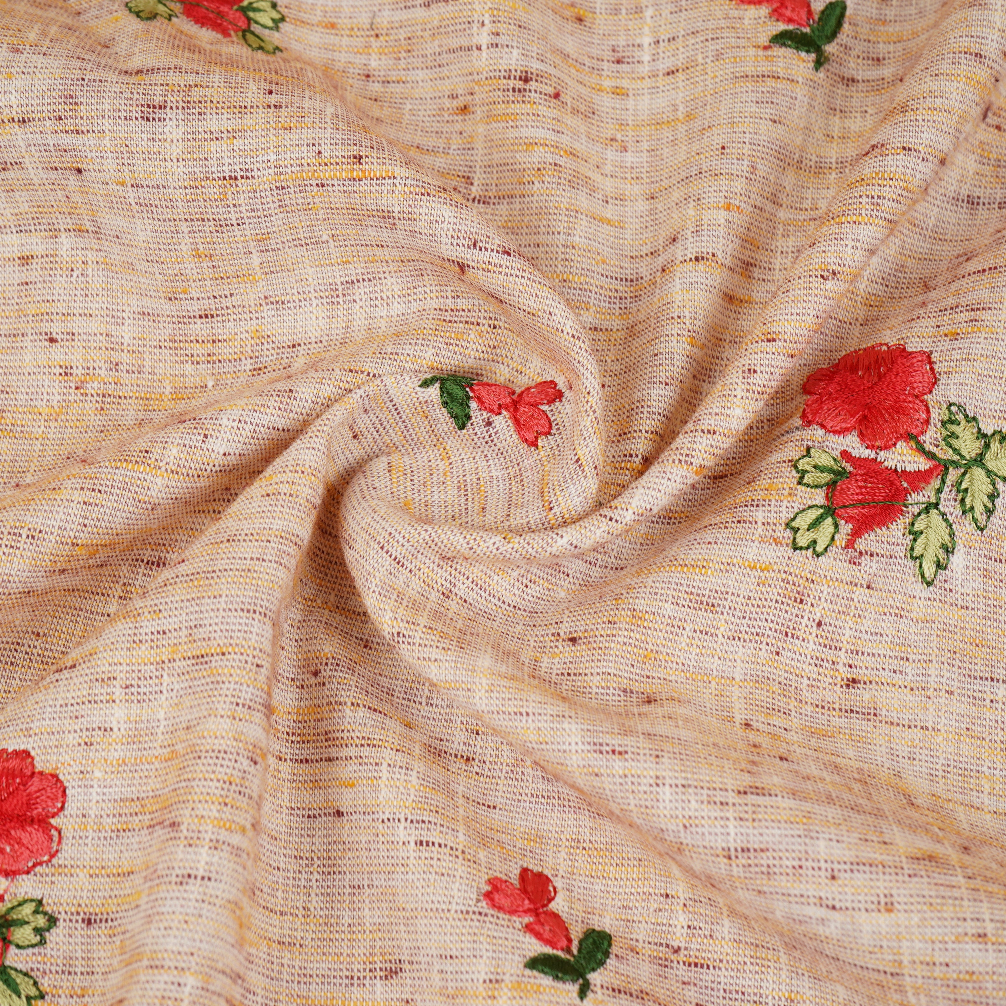 Beige Floral Embroidery South Cotton Fabric GTS-30271 - TradeUNO