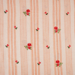 Peach & White Stripes Floral Embroidery South Cotton Fabric GTS-30262 - TradeUNO