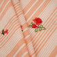 Peach & White Stripes Floral Embroidery South Cotton Fabric GTS-30262