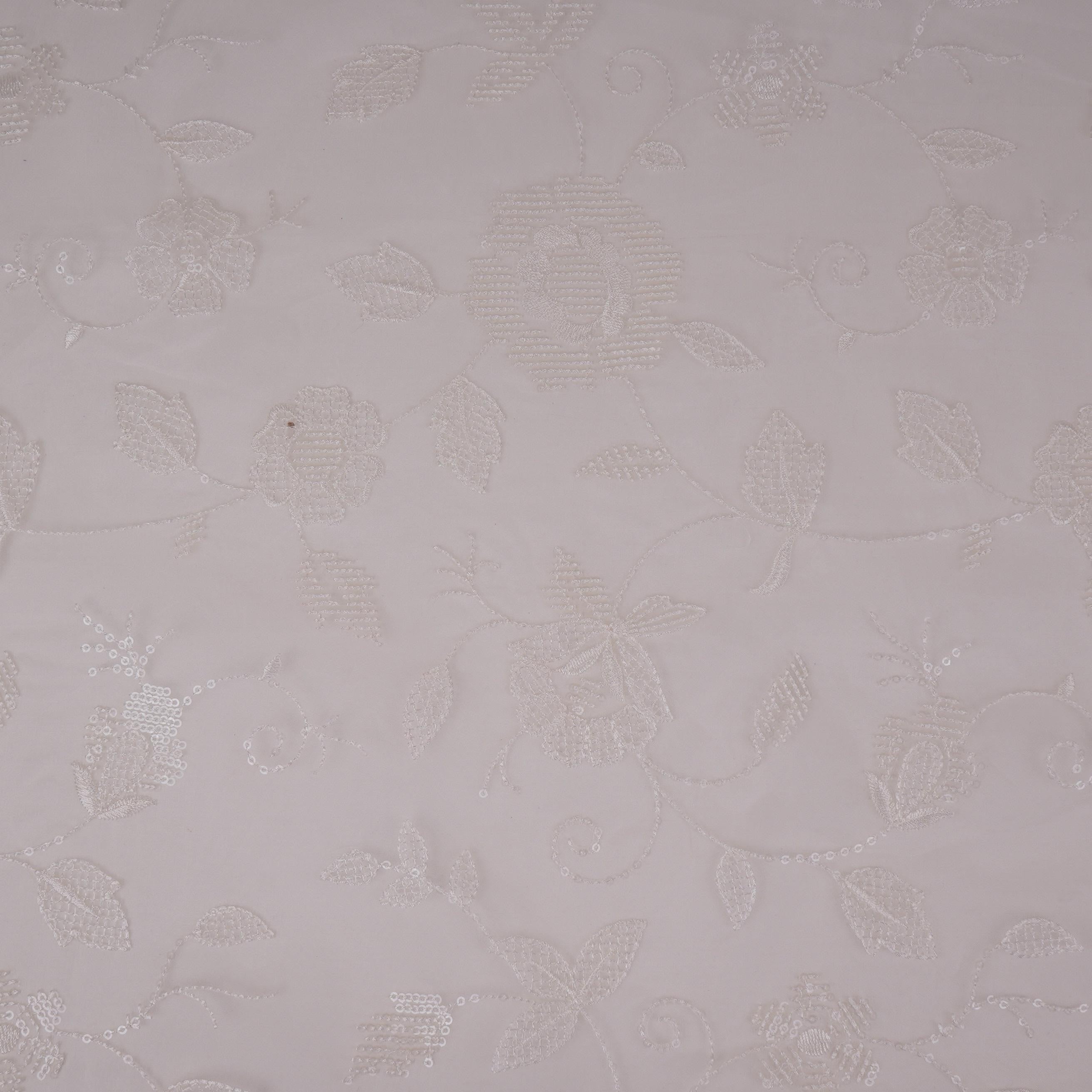 White floral thread & Sequins embroidery Pure 27gm Organza Fabric GPF-32090 - TradeUNO