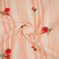 Peach & White Stripes Floral Embroidery South Cotton Fabric GTS-30262