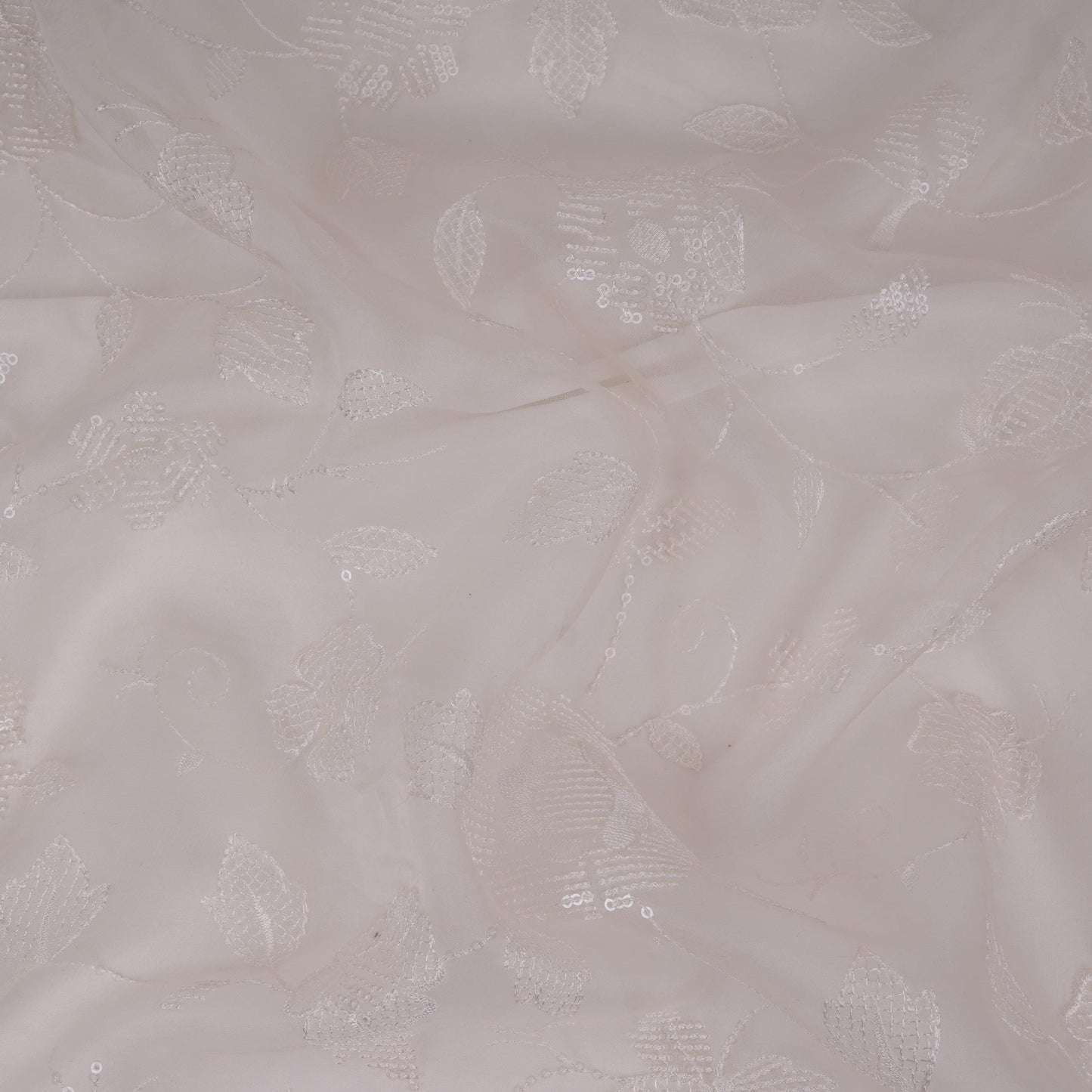 White floral thread & Sequins embroidery Pure 27gm Organza Fabric GPF-32090