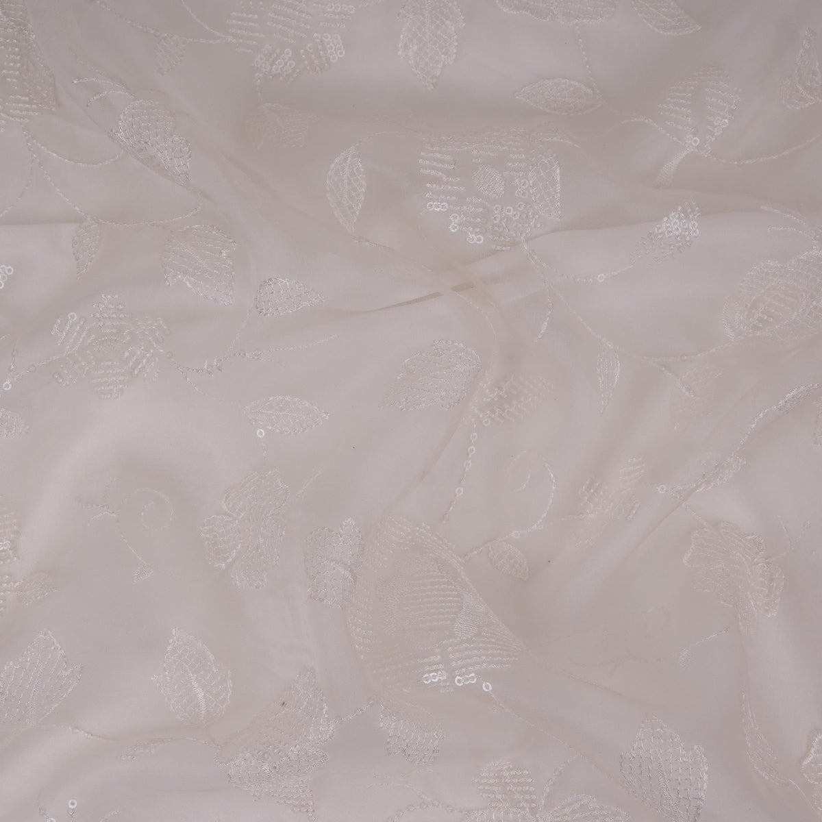 White floral thread & Sequins embroidery Pure 27gm Organza Fabric GPF-32090 - TradeUNO