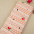 Peach & White Stripes Floral Embroidery South Cotton Fabric GTS-30262