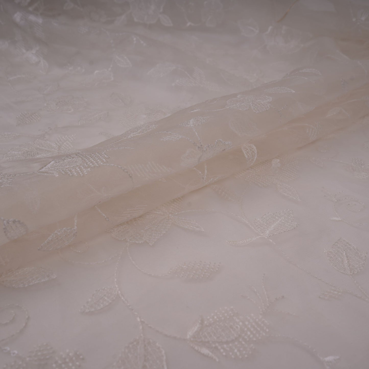 White floral thread & Sequins embroidery Pure 27gm Organza Fabric GPF-32090