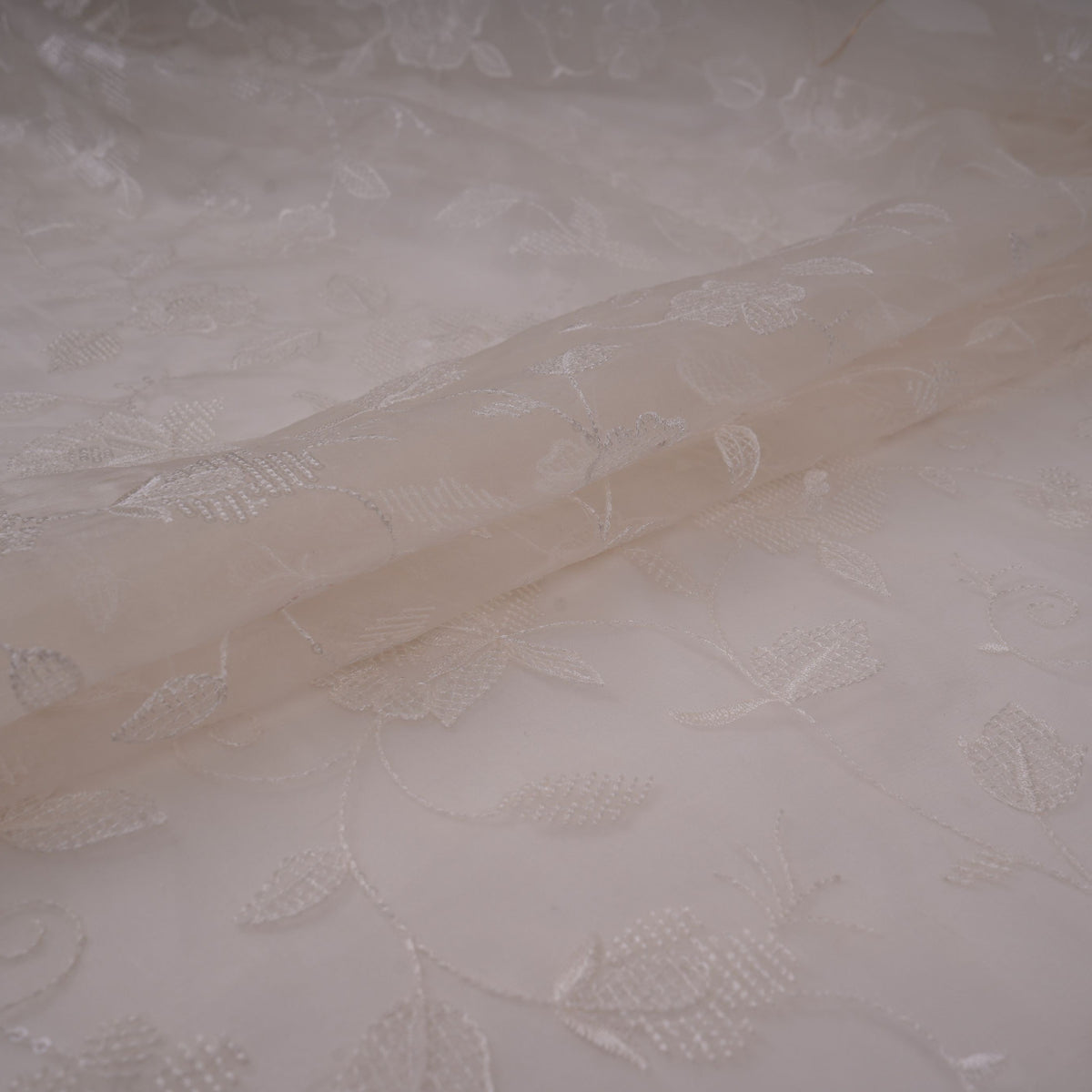 White floral thread & Sequins embroidery Pure 27gm Organza Fabric GPF-32090 - TradeUNO