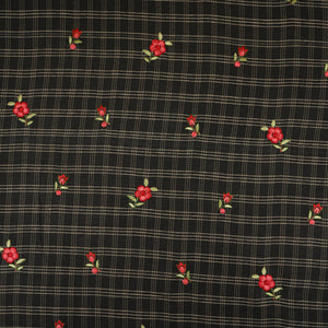 Black & White Check Floral Embroidery South Cotton Fabric GTS-30273 - TradeUNO