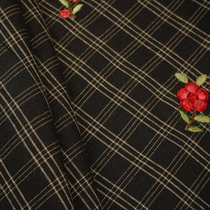 Black & White Check Floral Embroidery South Cotton Fabric GTS-30273 - TradeUNO