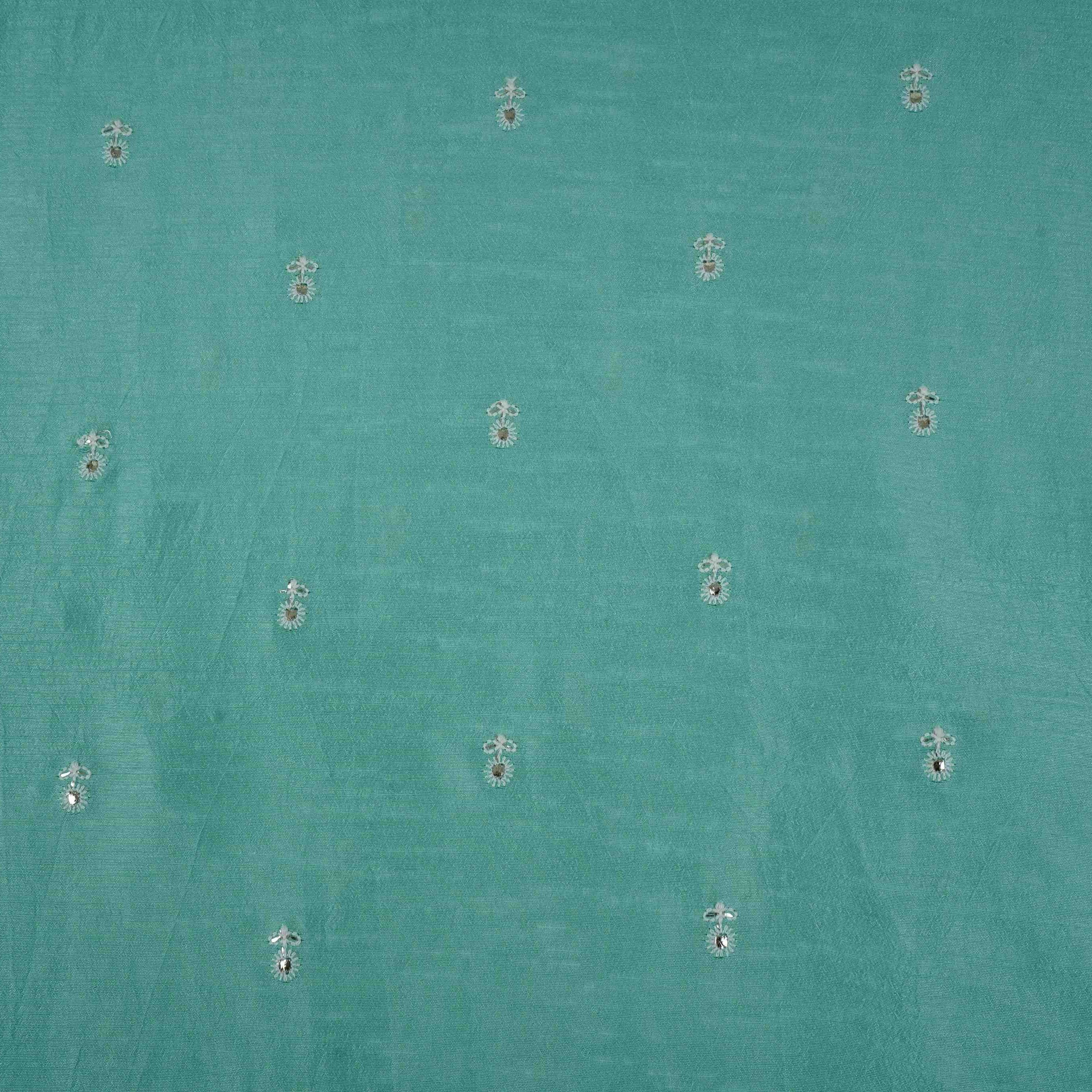 Sage Green Floral Buti Bemberg Raw Silk Fabric AT-33237