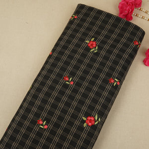 Black & White Check Floral Embroidery South Cotton Fabric GTS-30273 - TradeUNO