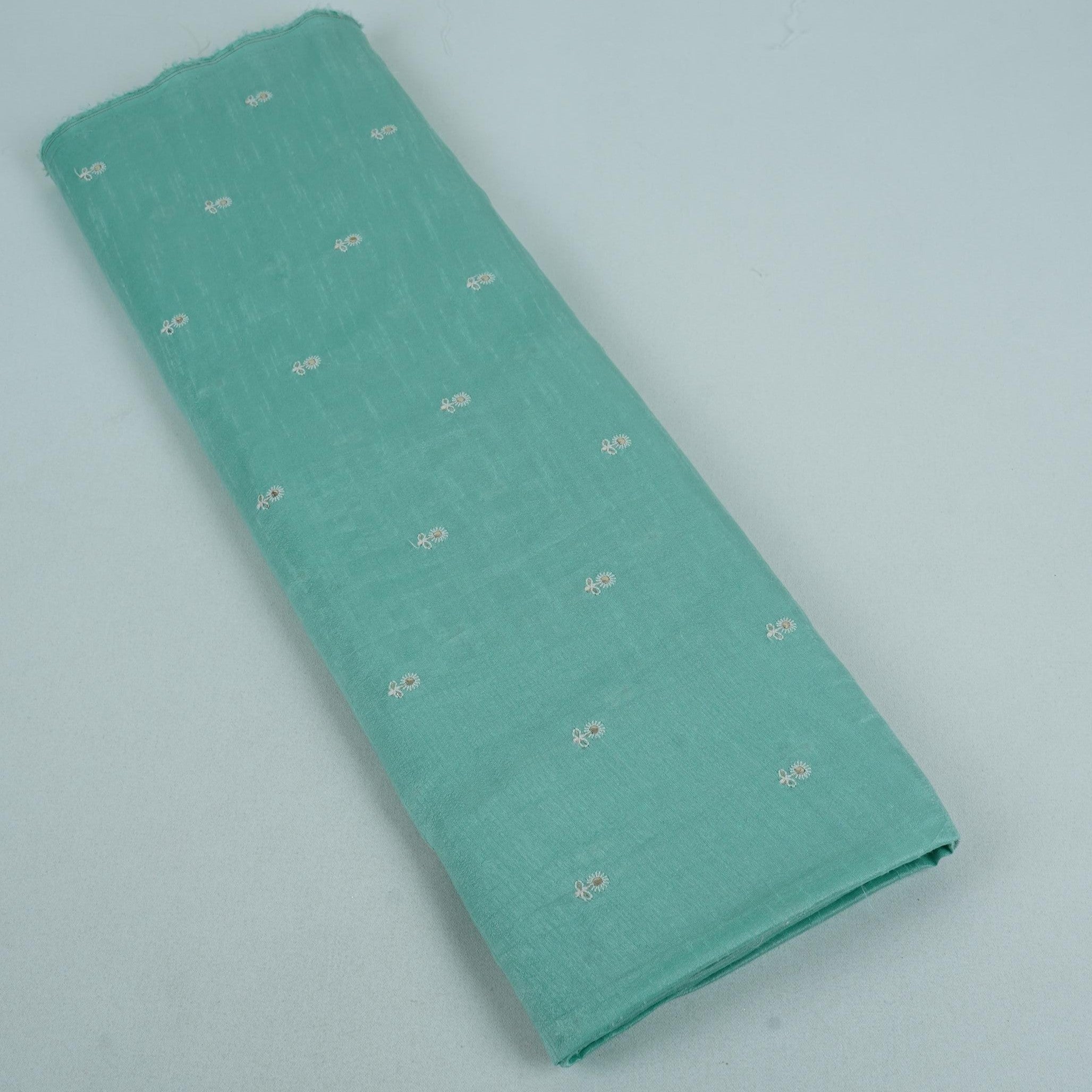 Sage Green Floral Buti Bemberg Raw Silk Fabric AT-33237