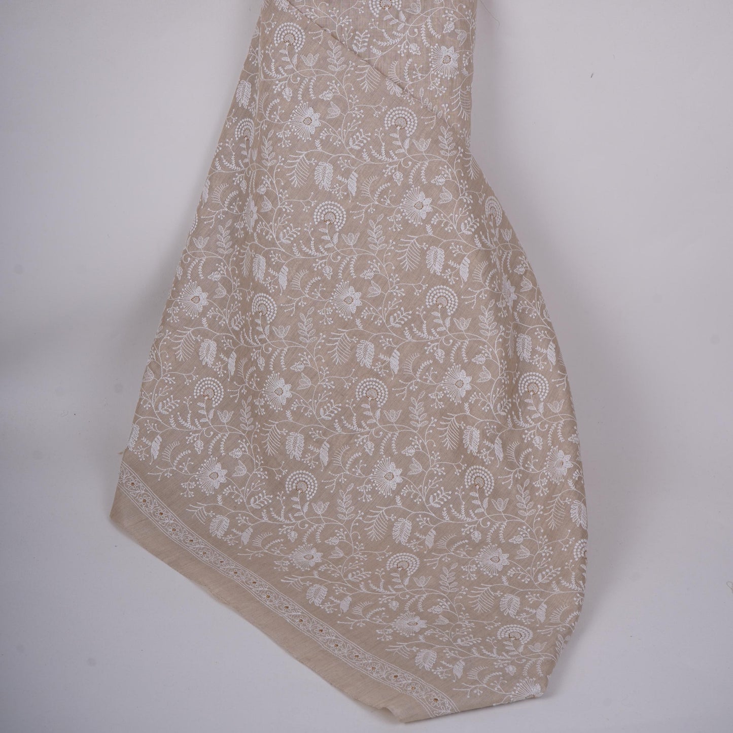 Beige thread embroidery Pure Munga Silk Fabric GPF-32096