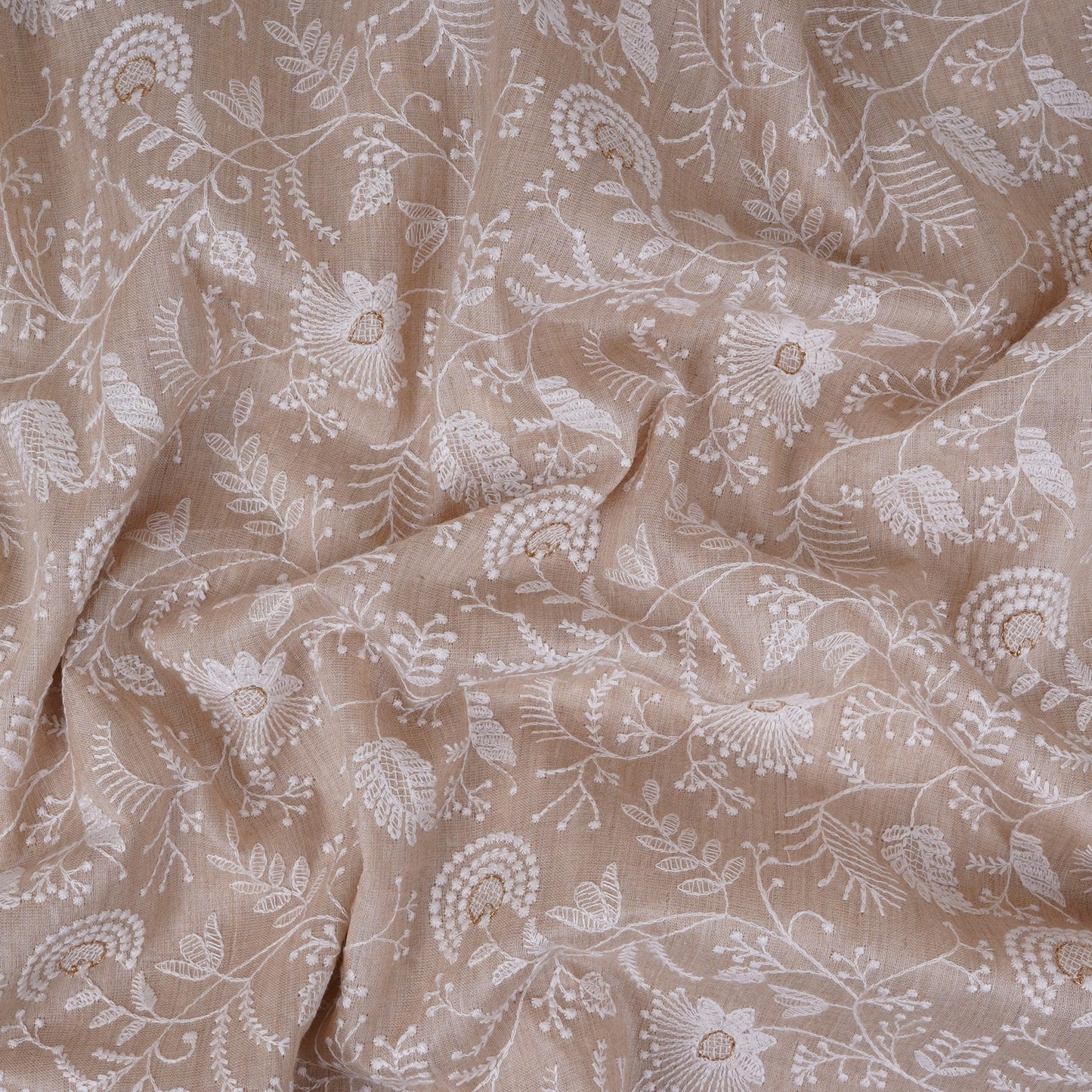 Beige thread embroidery Pure Munga Silk Fabric GPF-32096