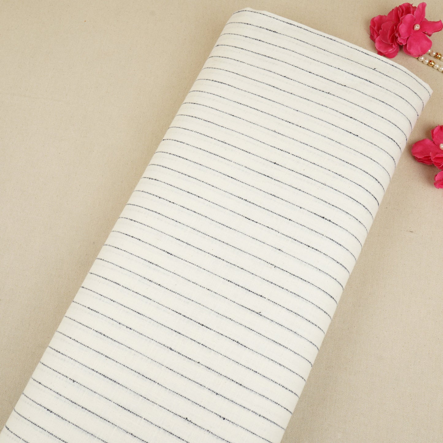 Navy Blue with White Stripes Linen Fabric RS-30223
