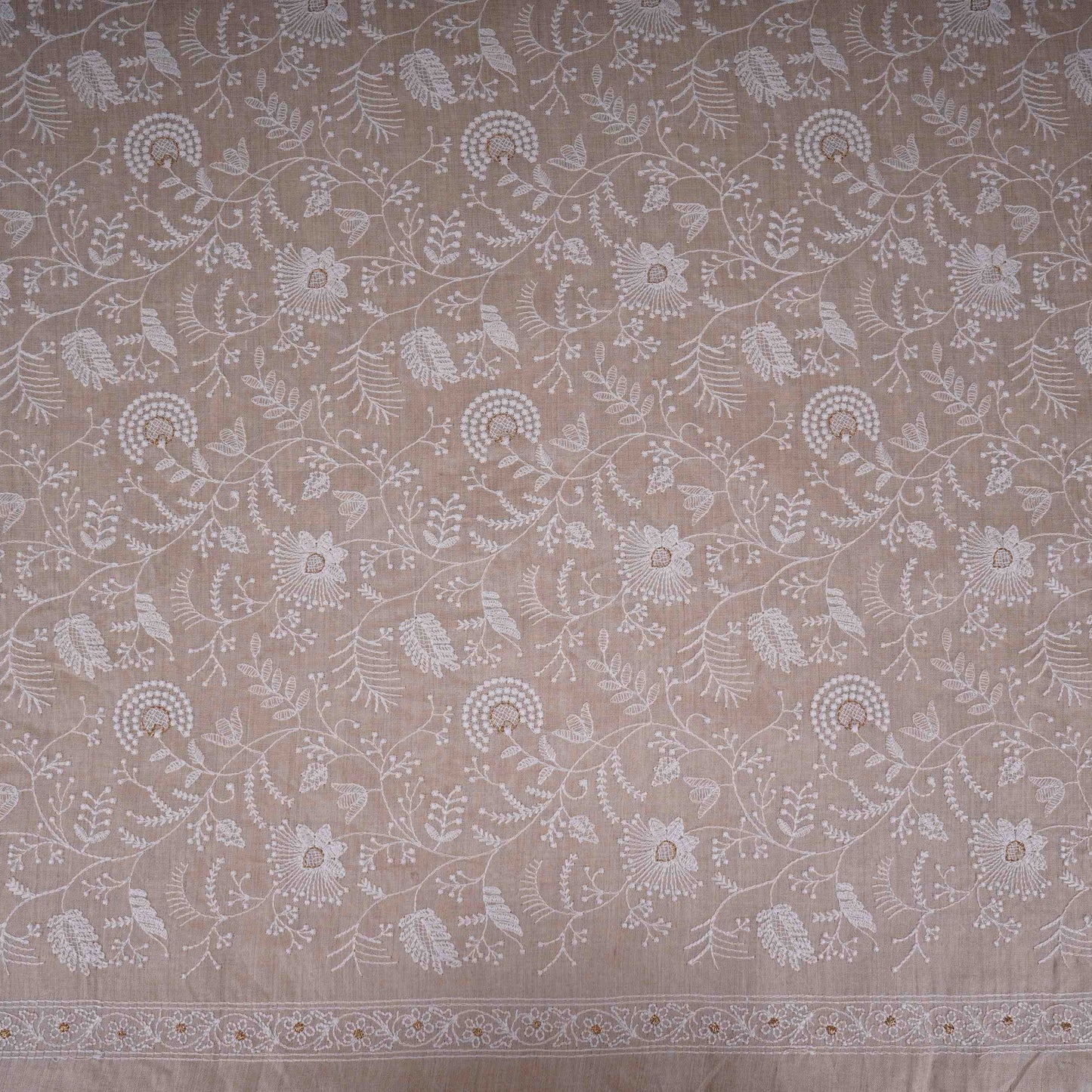 Beige thread embroidery Pure Munga Silk Fabric GPF-32096