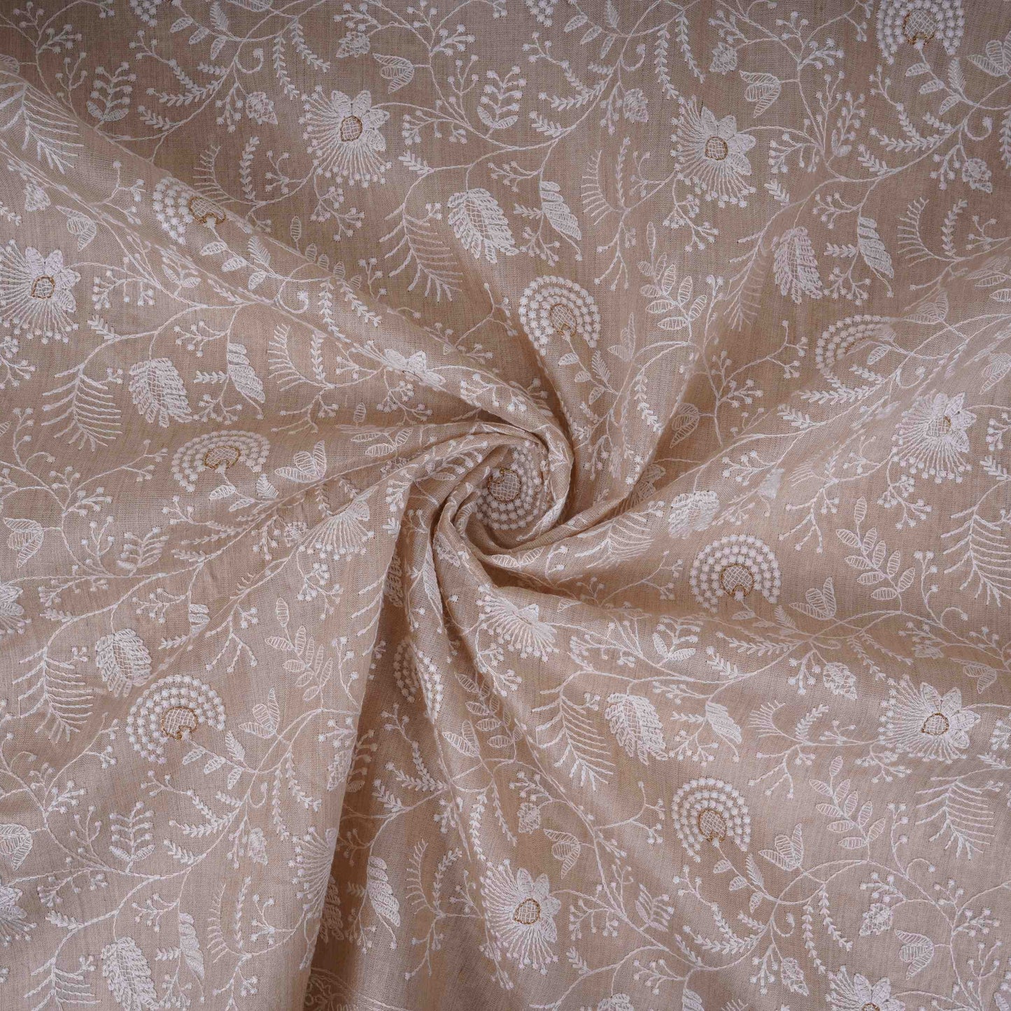 Beige thread embroidery Pure Munga Silk Fabric GPF-32096