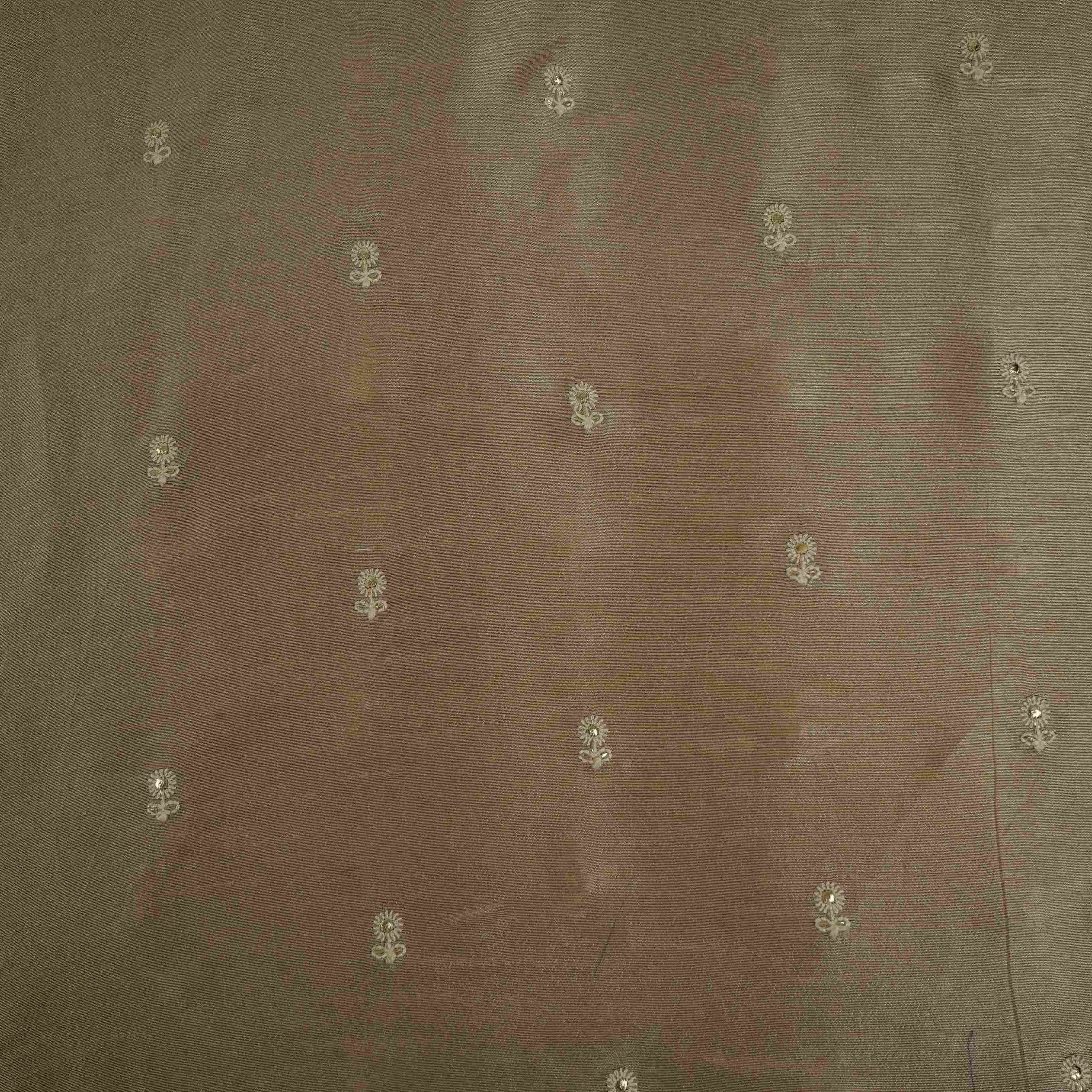 Beige Floral Buti Bemberg Raw Silk Fabric AT-33235