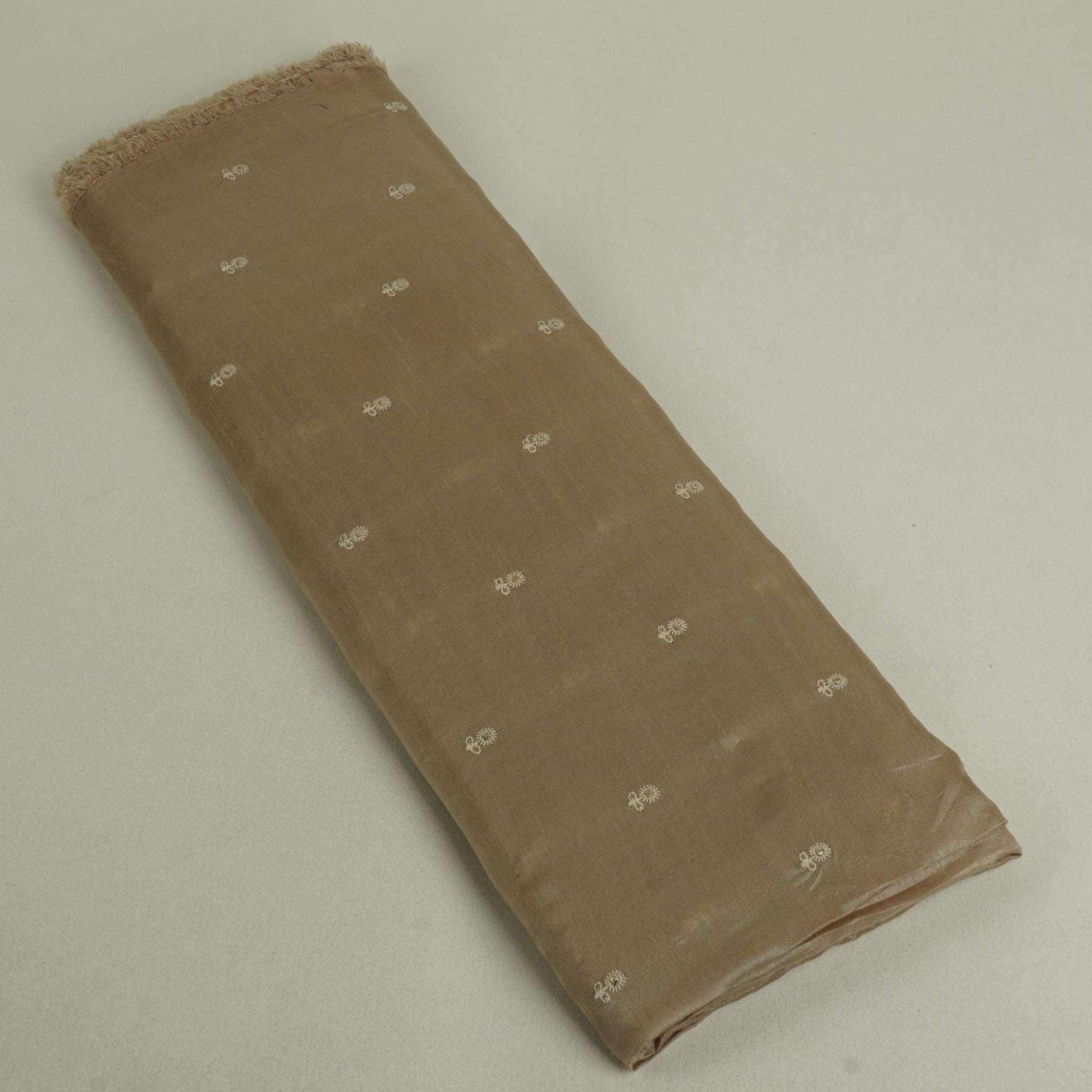 Beige Floral Buti Bemberg Raw Silk Fabric AT-33235
