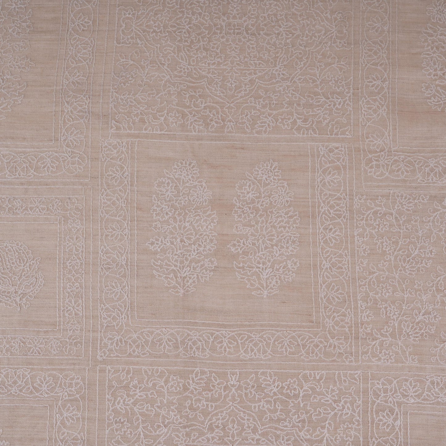 Beige thread embroidery Pure Munga Silk Fabric GPF-32095