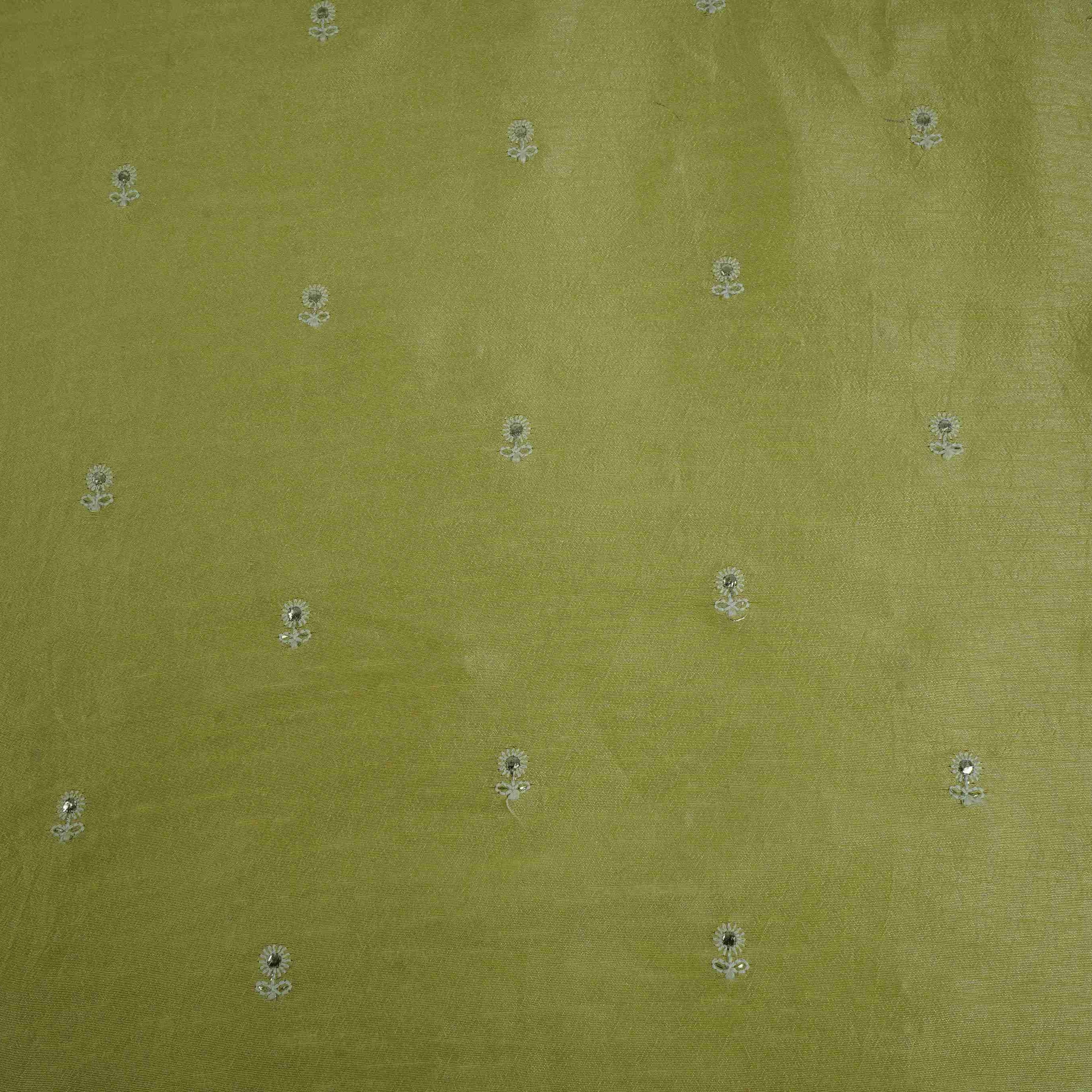 Yellow Floral Buti Bemberg Raw Silk Fabric AT-33238