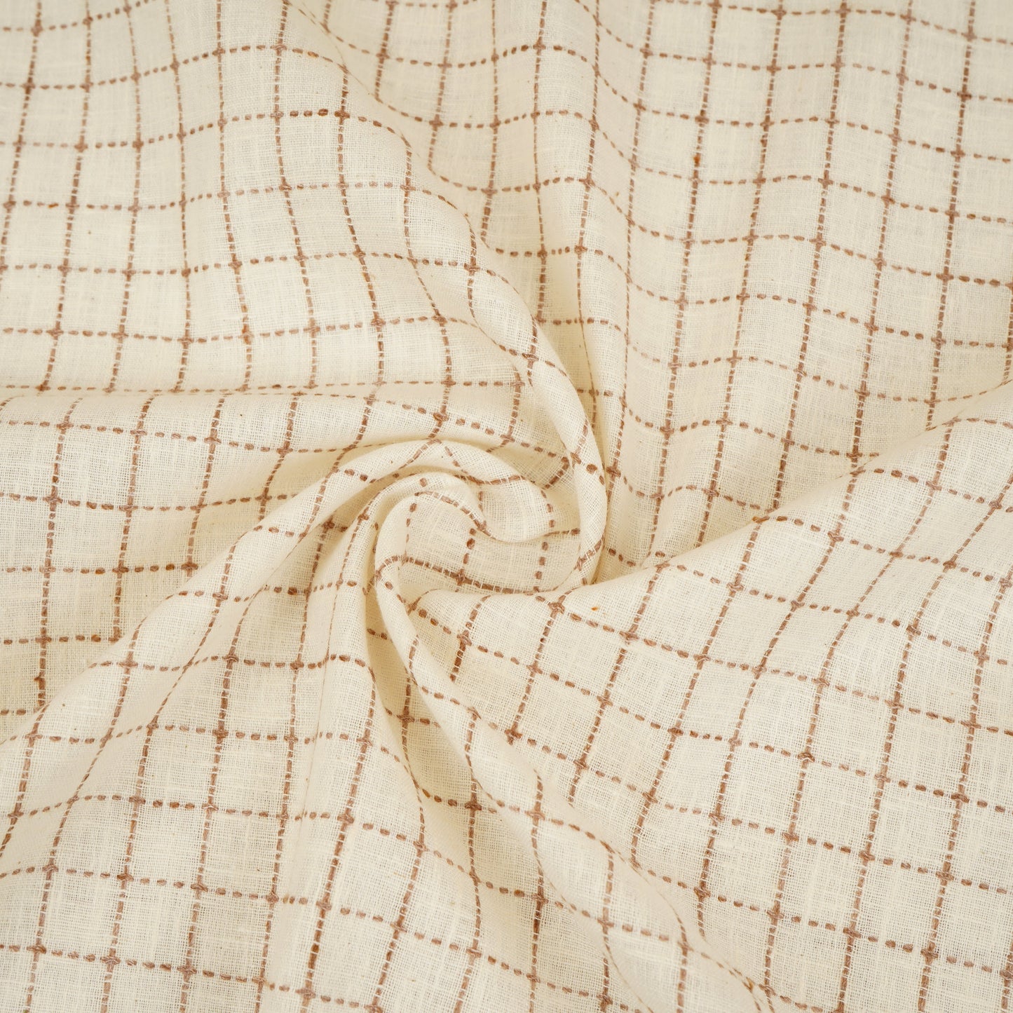 Brown with Off White Check Linen Fabric RS-30228 - TradeUNO