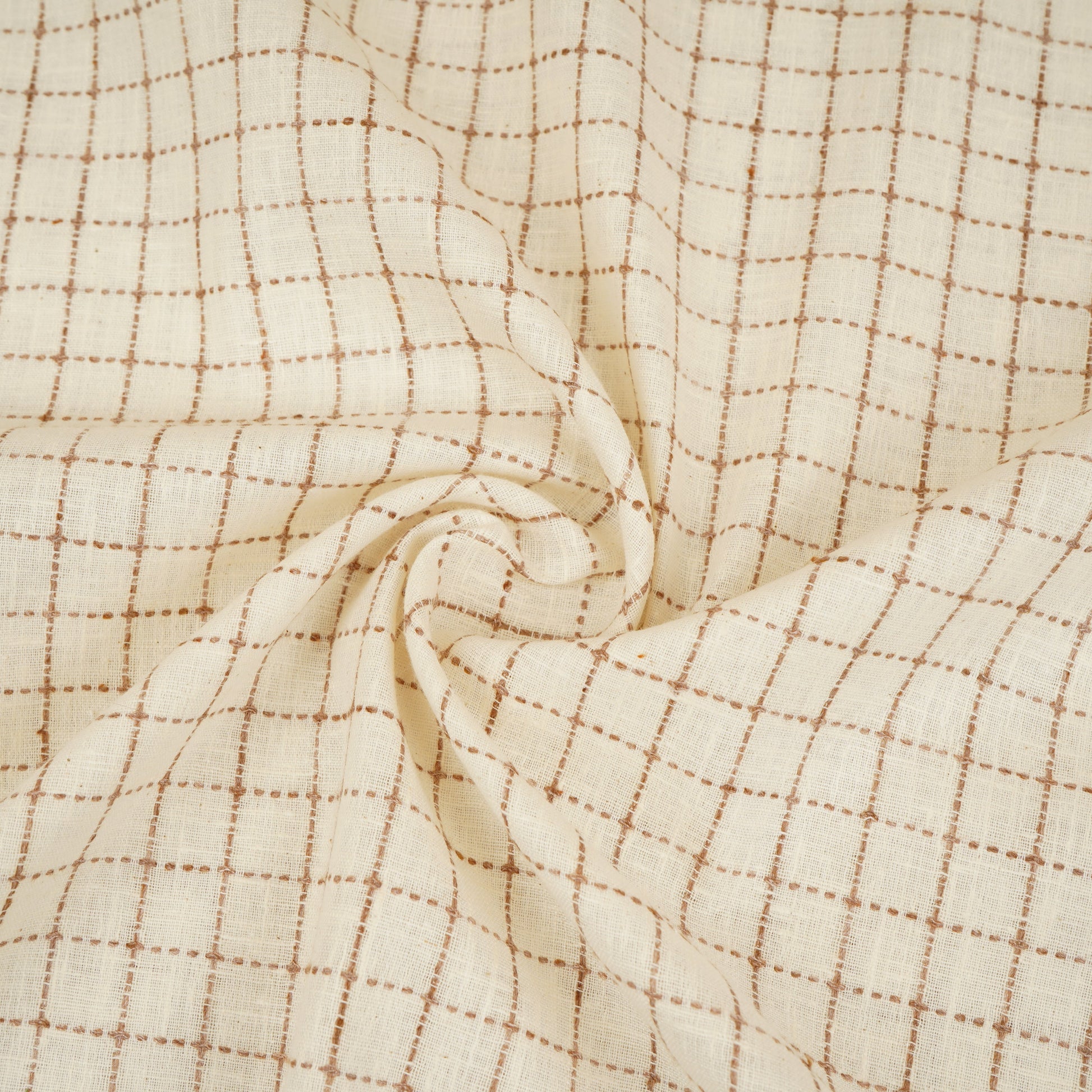 Brown with Off White Check Linen Fabric RS-30228 - TradeUNO