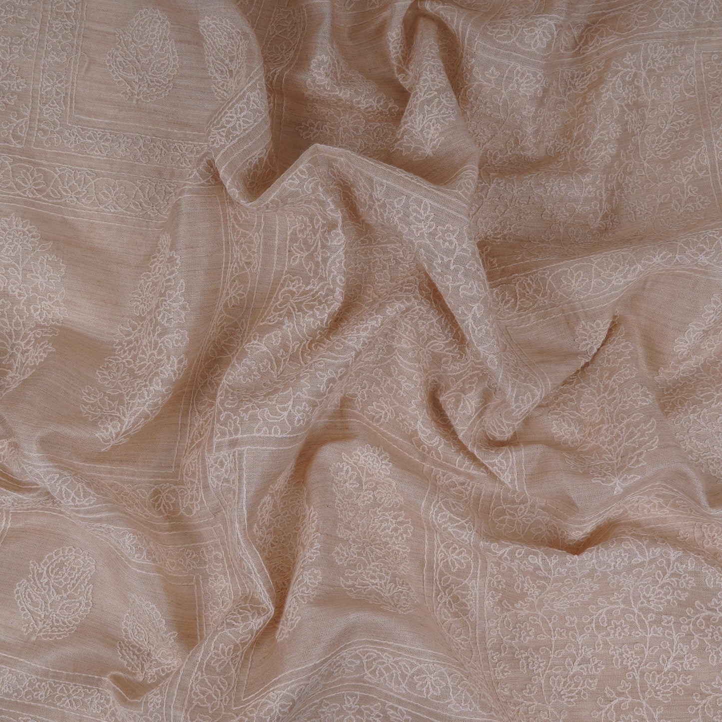 Beige thread embroidery Pure Munga Silk Fabric GPF-32095
