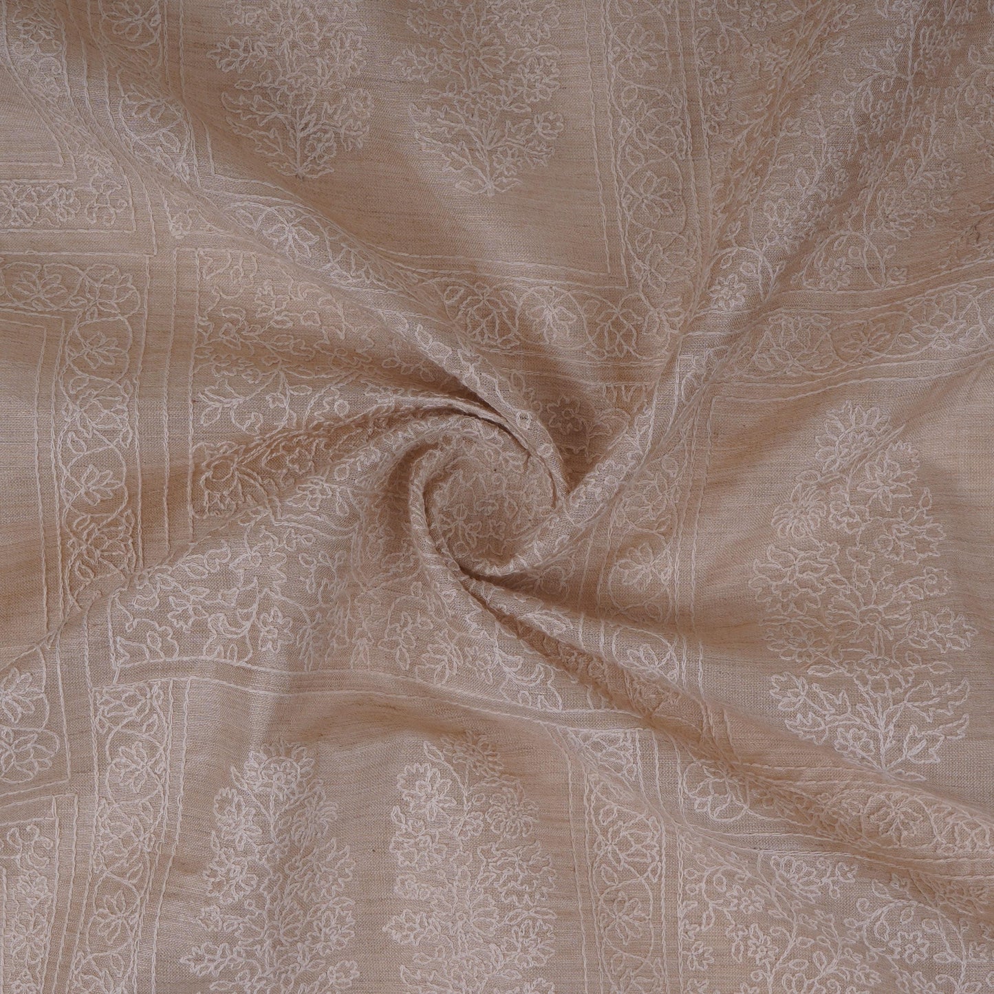 Beige thread embroidery Pure Munga Silk Fabric GPF-32095